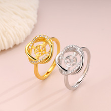 DIY珍珠配件 铜镀18K金经典微镶锆石鸟巢戒指空托半成品指环饰品