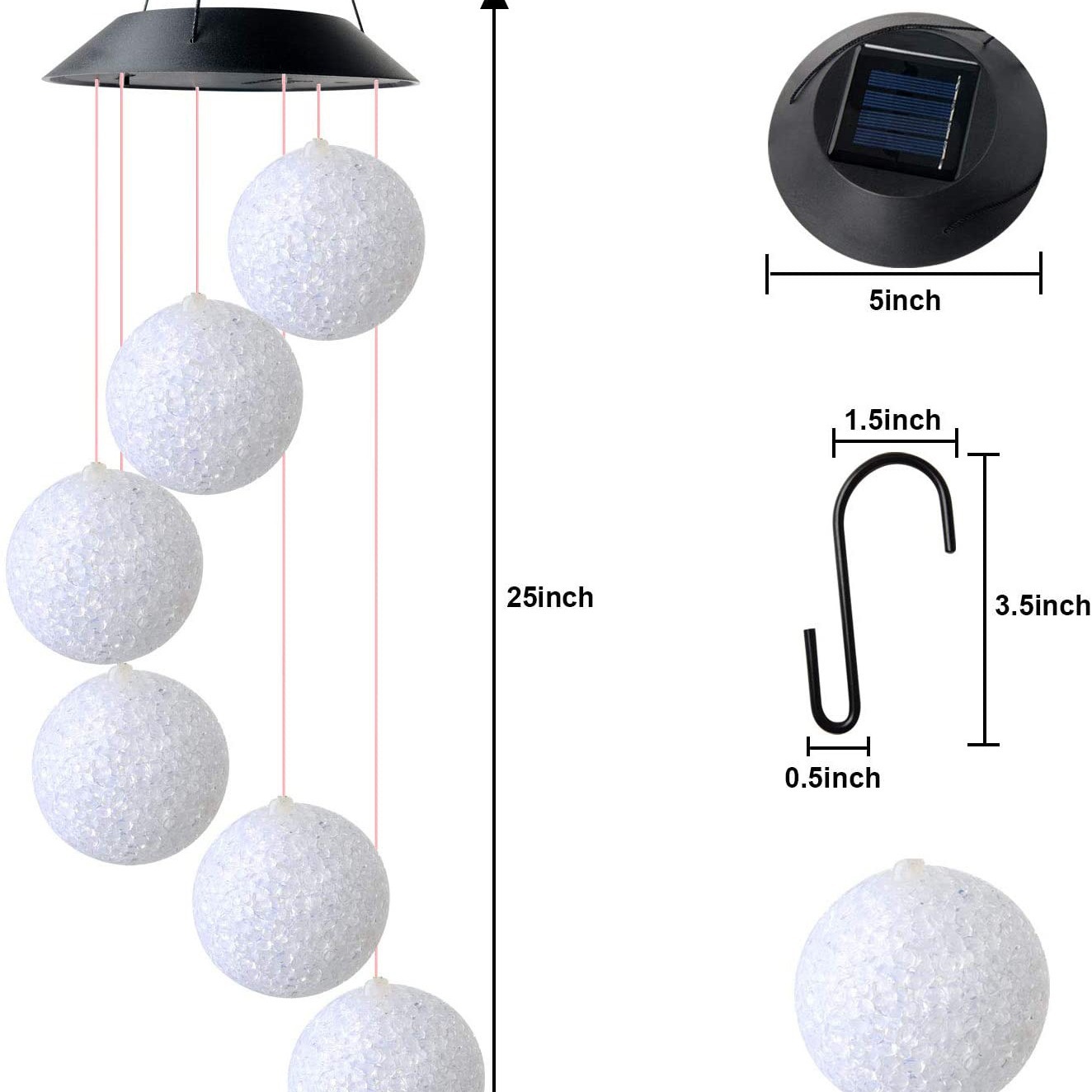 En stock carillón de viento solar luz colorida bola de arroz color cambiante carillón de viento luz Amazon Venta caliente mariposa colorida colibrí carillón de viento