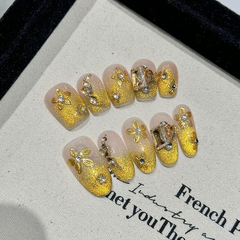 Rickman Autumn New Fingertip Luxury Light Premium Cat's Eye French Finished Removable Fake Nail Patch Wear Rickman Autumn New Fingertip Luxury Light Premium Cat's Eye French Finished Removable Fake Nail Patch Wear