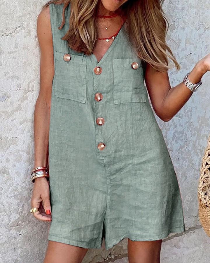 Urban Style Cotton-Linen Jumpsuit - Detail View