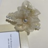 Crab pin from pearl, big shark, hairgrip, flowered, South Korea