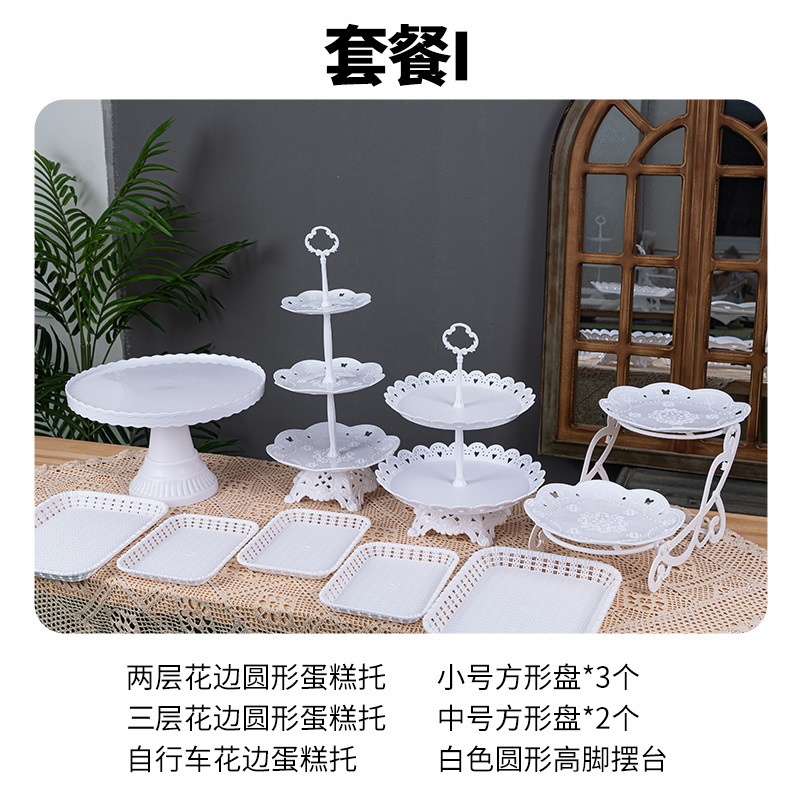 Decoración de postres de cumpleaños estante de exhibición de boda europea estante de frutas estante de pastel de plástico bandeja de bocadillos