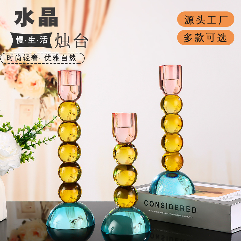 单头水晶烛台三件套欧式餐宴蜡烛台工艺品白水晶现代简约风格
