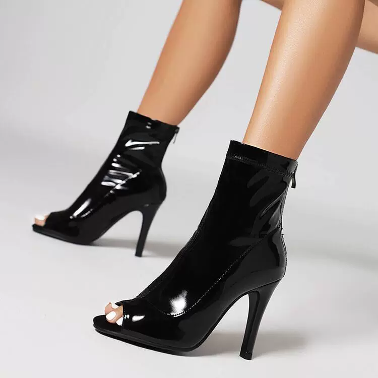 Классные сапоги с рыбьим ртом 2023 Новые летние ботильоны из лакированной кожи на тонком каблуке Джазовые танцы Танцы Женская обувь на высоком каблуке больших размеров