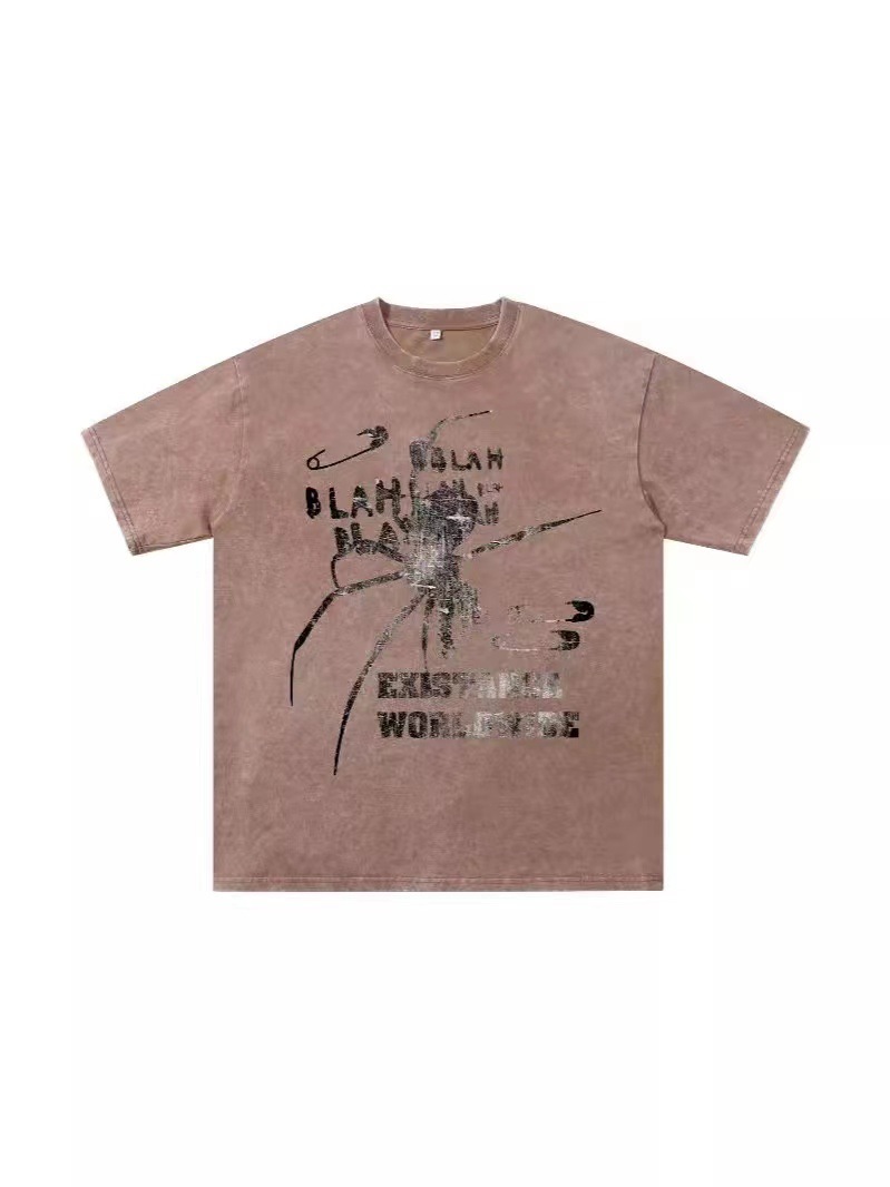 230g camiseta de manga corta para hombres de verano cuello redondo suelto sobretamaño retro americano marca de moda chaqueta retro casual