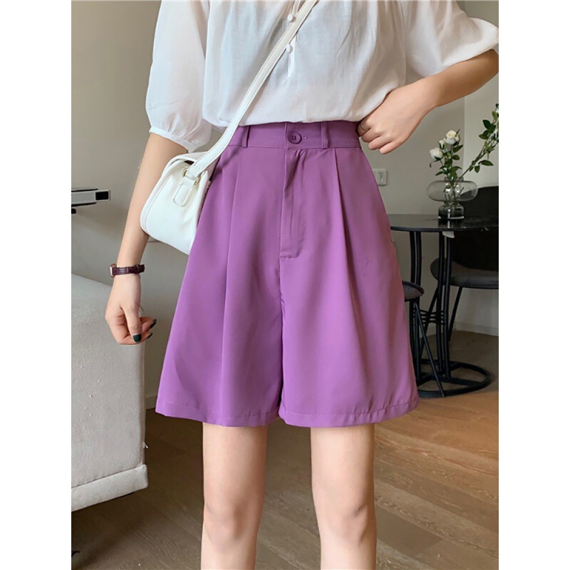 306# Summer Korean New High Waist Slimming Pants Suit Shorts Loose Purple Wide Leg Pants Women's Wear