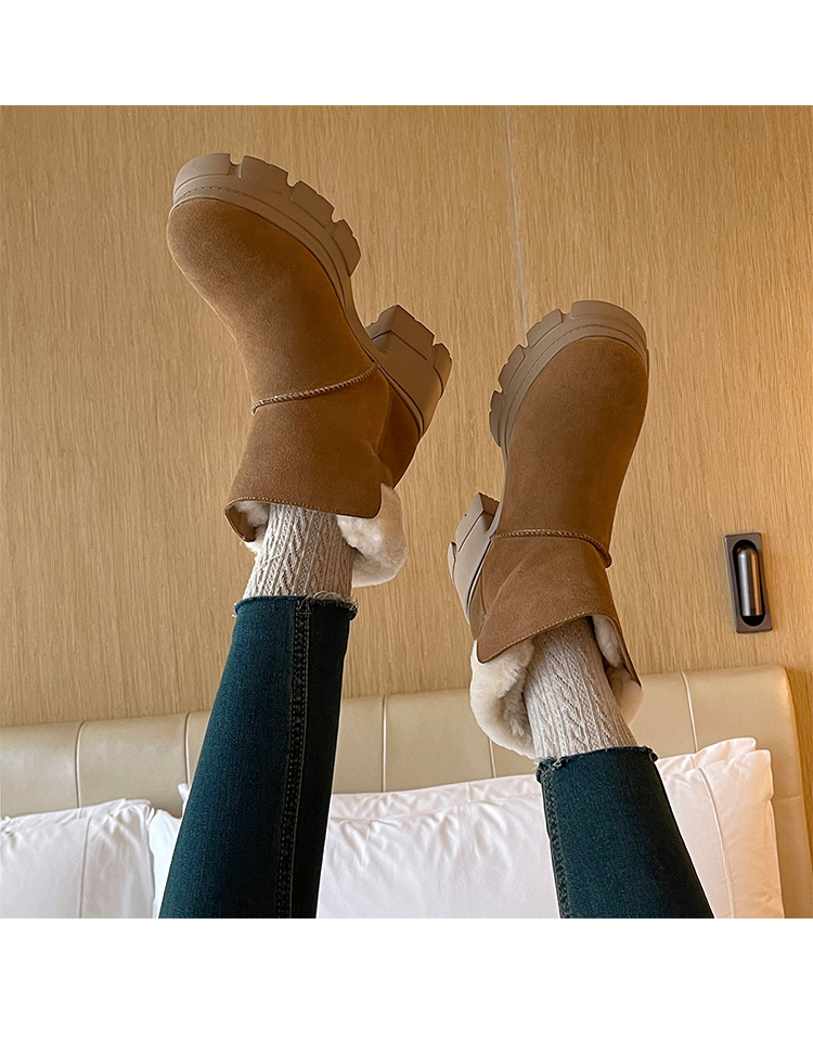 Boot tuyết nữ len thật gót cao đế dày ống ngắn lót lông giữ ấm — màu đen chi tiết 10