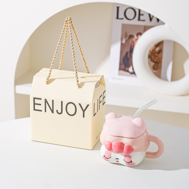 Creativa y encantadora chica taza de paja de cerámica taza para una chica mejor amiga práctica regalo de cumpleaños taza acompañante regalo