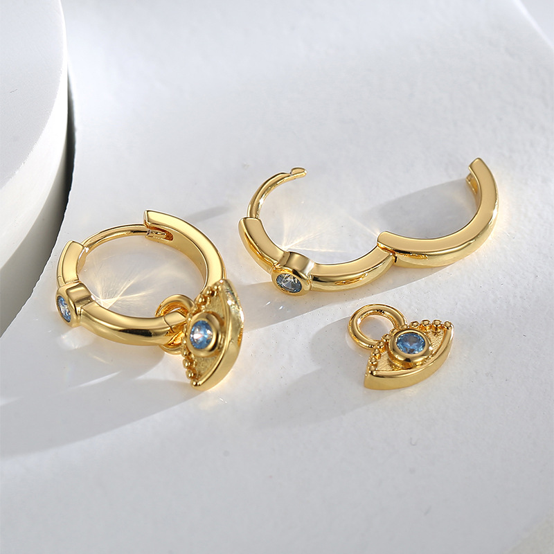 1 Pair Quantity 1 Pair Retro Devil's Eye Copper Plating Inlay Zircon 18k Gold Plated Drop Earrings