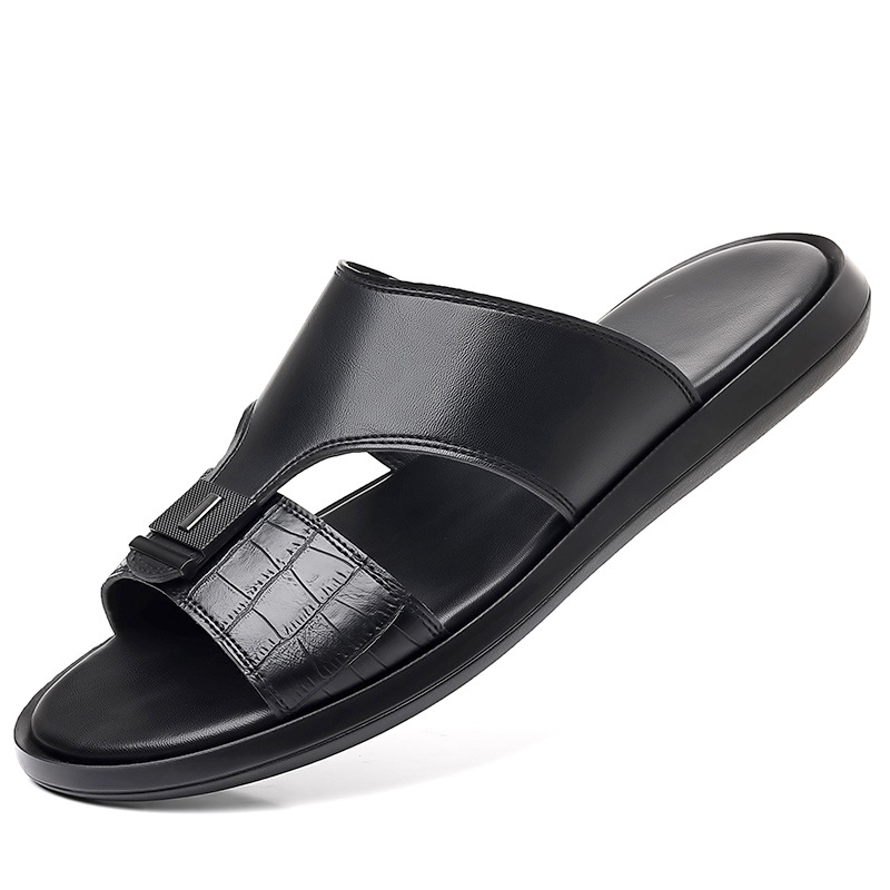 SHLIANG Summer New Men's Leather Outdoor Beach Slipper Soft Sole Non Slip Breathable High Quality Open Toe Casual Slippers V0048_voghion.com