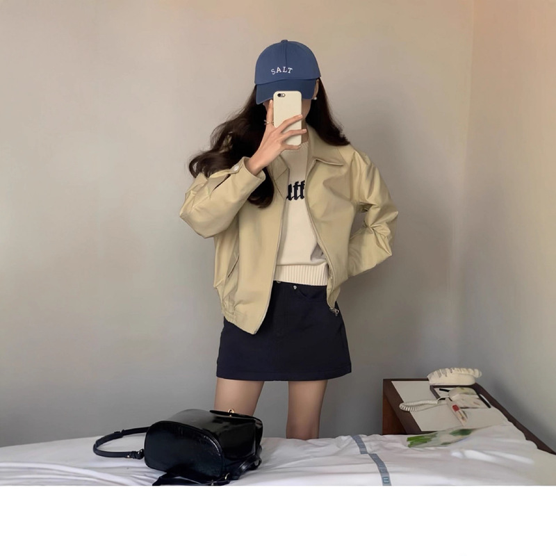 短款工装外套女2025秋季新款高级感小个子休闲宽松翻领棒球服夹克|undefined