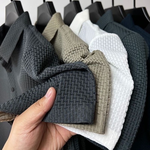 Summer polo shirt short-sleeved t-shirt for men, bamboo node embroidered mesh eye ice silk stand-up collar, solid color simple men's top