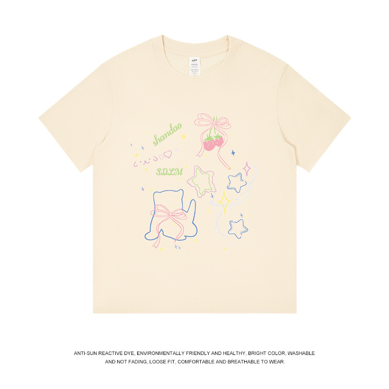メンズファッションブランド 純綿プリントTシャツ メンズ 夏 カジュアル 丸首 ゆったり 半袖 レディース ドーパミン風 万能トップス|undefined