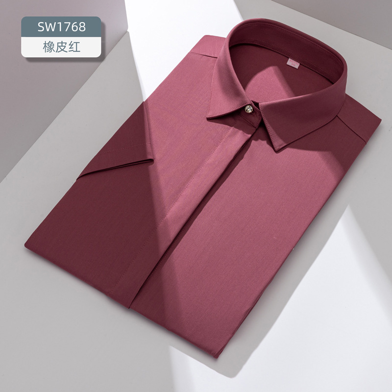 LOGO personalizado camisa de fibra de bambú de mujer de manga corta de moda de negocios sin quemar elástico delgado procesamiento de camisa de ropa profesional