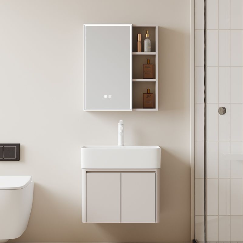Estilo crema de aluminio espacio baño gabinete combinación baño mini lavabo borde estrecho pequeño apartamento lavabo integrado