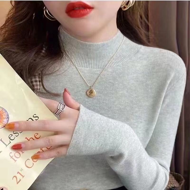 半高领打底衫女秋冬新款修身毛衣洋气显瘦针织衫上衣冰丝肩带款|undefined