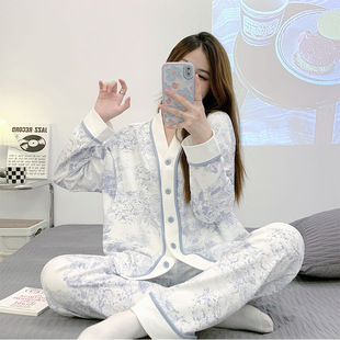 Moon clothing spring and autumn cotton postpartum lactation October 11 home clothing set pregnant women's pajamas during pregnancy winter