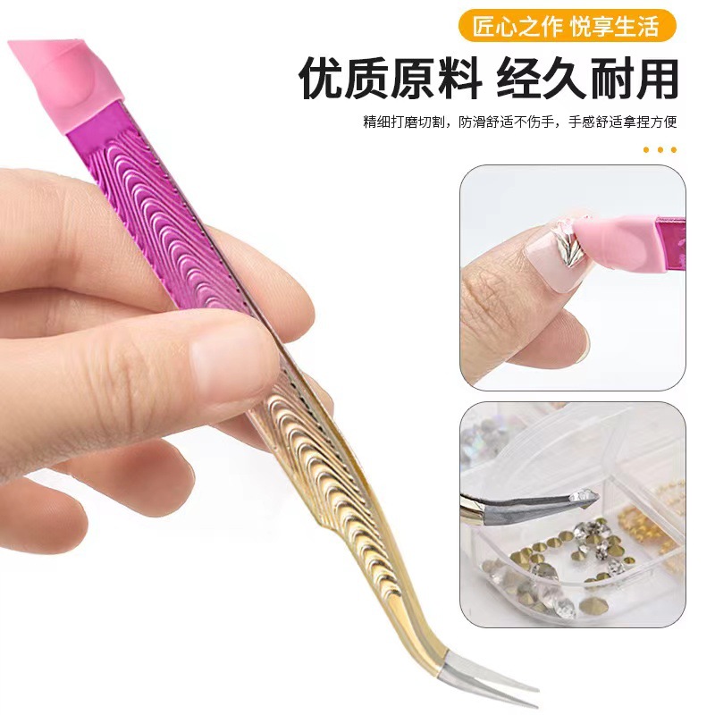 Manicure transfronterizo multifuncional pinzas de doble cabeza taladro adhesivo arrastrado con varilla de prensado de silicona pegatinas de uñas herramientas de manicure