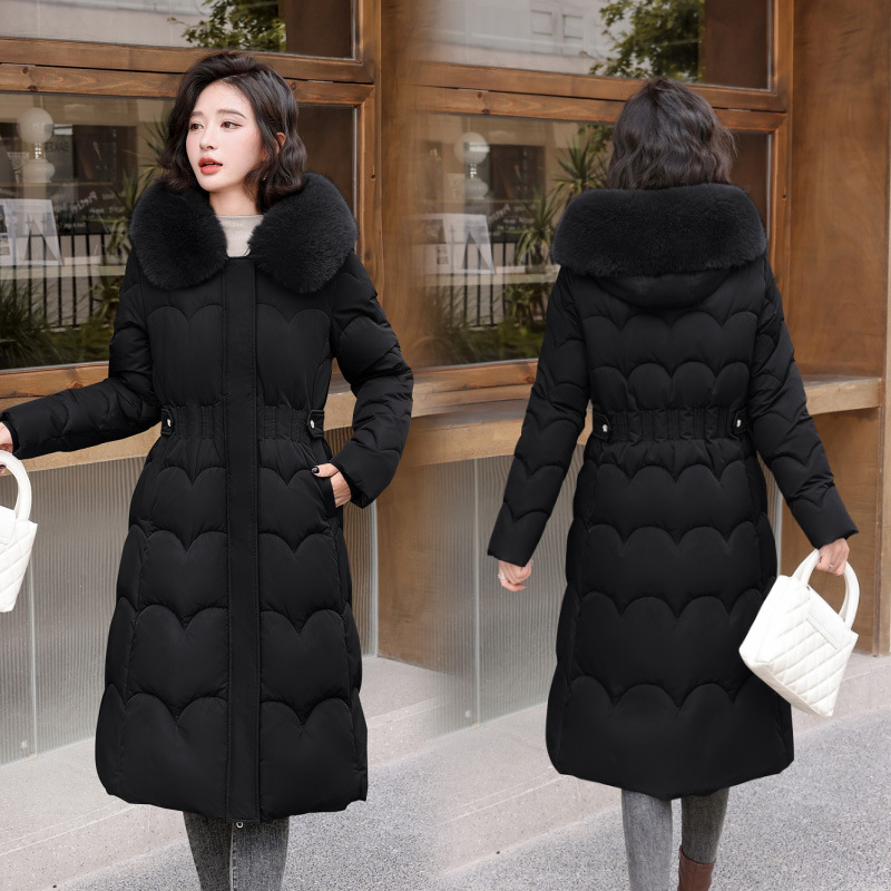 2024 comercio exterior nueva ropa de algodón para mujeres mediana y larga estilo coreano engrosado delgado calentamiento moda de algodón de cuello grande para mujeres