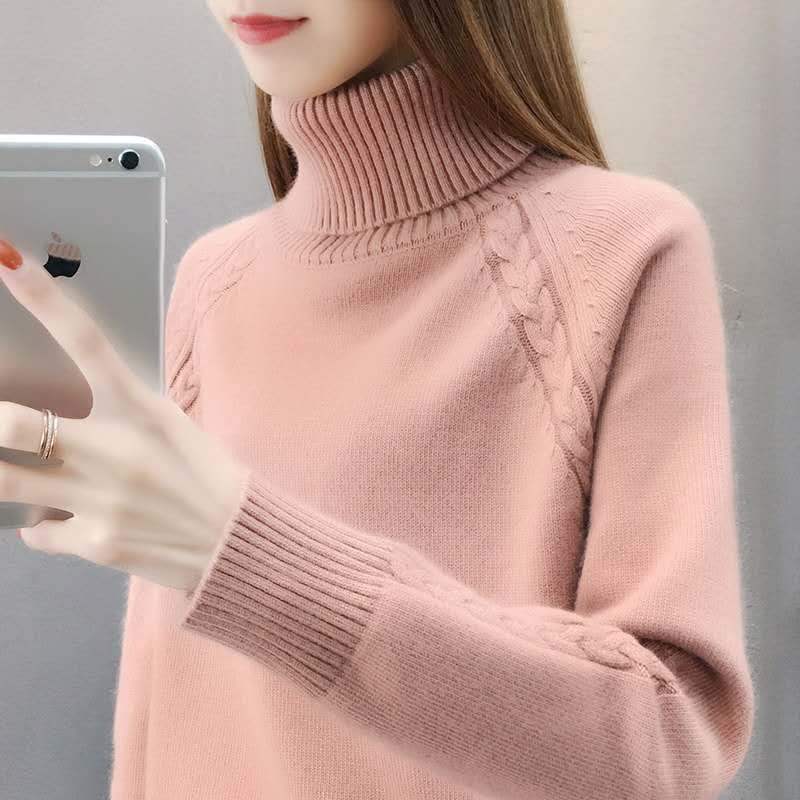 Estilo perezoso cuello alto suéter de las mujeres suelta desgaste exterior 2023 nuevo otoño y el invierno que basa la camisa engrosada top image 8