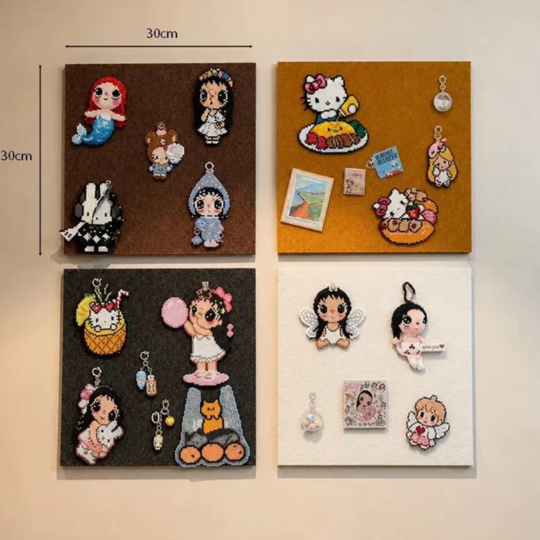 Photo wall background board made of felt tiles, wall-mounted, with adhesive frame for displaying felt tiles, no-hole wall stickers, cork board
