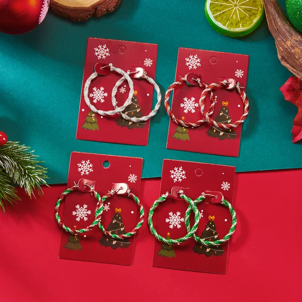 Cross-Border New Earrings Christmas Fashion Colorful Red and Green Twisted Earrings Party Dinner Jewelry Christmas Earrings