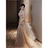 Golden morning gown， banquet performance host， sequined evening gown