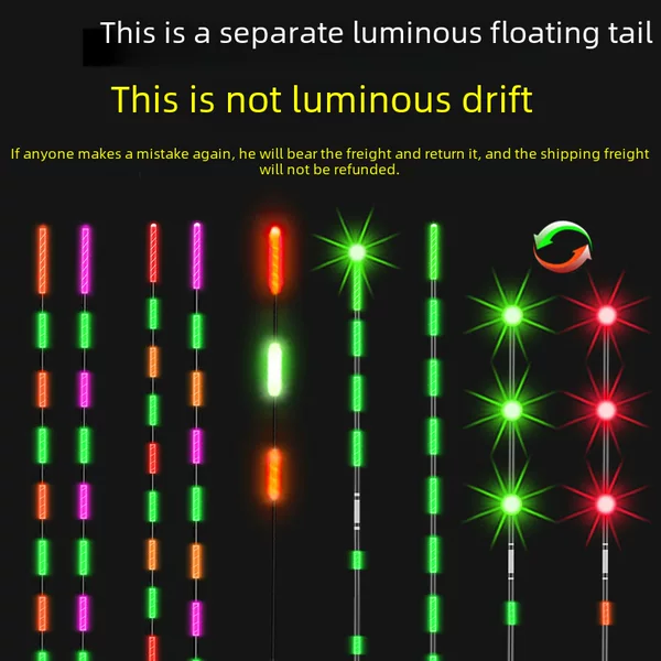 Electronic Floating Luminous Floating Tail Fishing Floating Accessories Bite Hook Color Changing Day and Night Dual-use 7-mesh 9-mesh Fish Floating Spare Tail