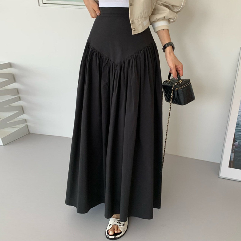 韓国のシックな女性の夏の新しいレトロ多用途ハイウエストスリムデザインニッチチェック柄スカートロングスカート|undefined