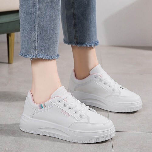 White shoes for women  new spring and autumn versatile breathable sneakers thick-soled dad shoes sports and casual white shoes QR06