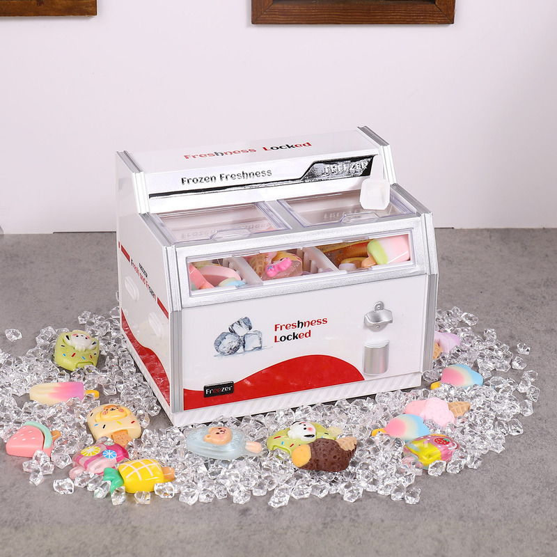 ミニチュアスーパーマーケットコンビニ水平冷凍庫子供用ままごとおもちゃシミュレーションモデルライト小型冷蔵庫アイスクリーム|undefined