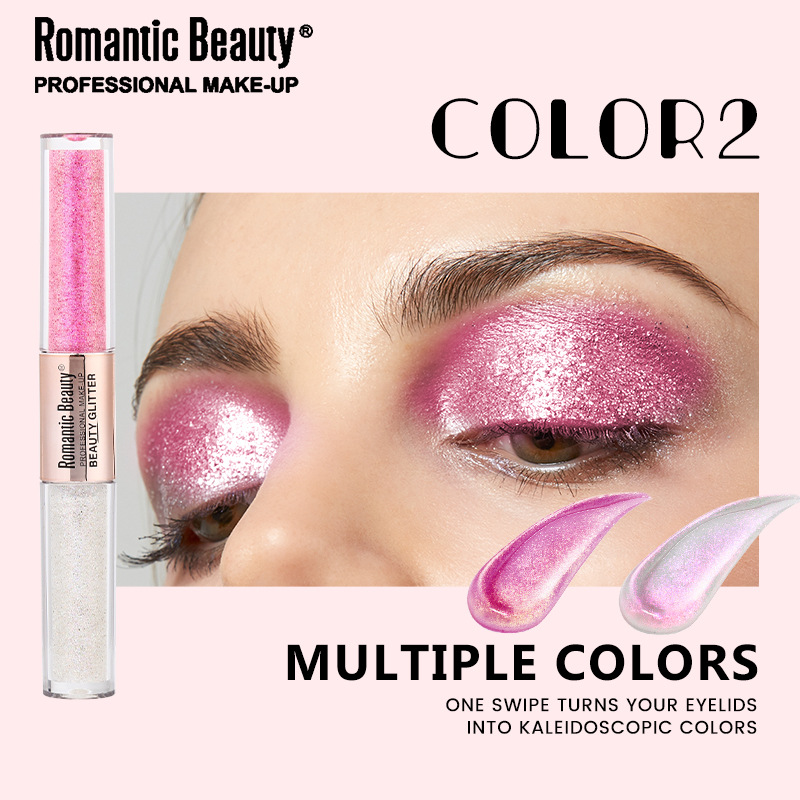 Sombra de ojos líquida transfronteriza doble cabeza flash maquillaje perlada maquillaje de ojos flash maquillaje de belleza bicolor maquillaje de ojos duradero maquillaje para mujeres