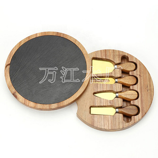 Round cheese knife box slate panel cheese knife box blade Golden