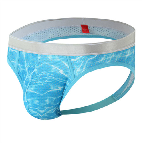 New European and American branded men's underwear fashion print ice silk breathable mesh super large pocket fun double bottom 