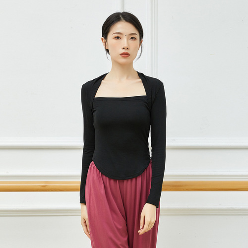 French niche design, clavicle-exposed long-sleeved top, modern dance practice clothing, Chinese dance training body suit