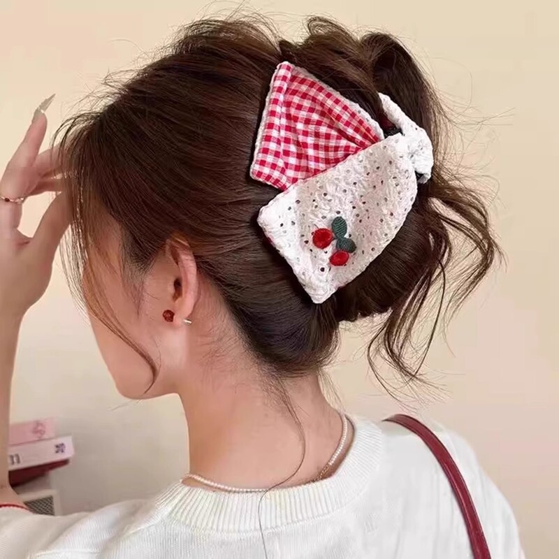粉色樱桃贝壳三角抓夹女2025新款甜美风后脑勺盘发鲨鱼夹百搭发饰|undefined