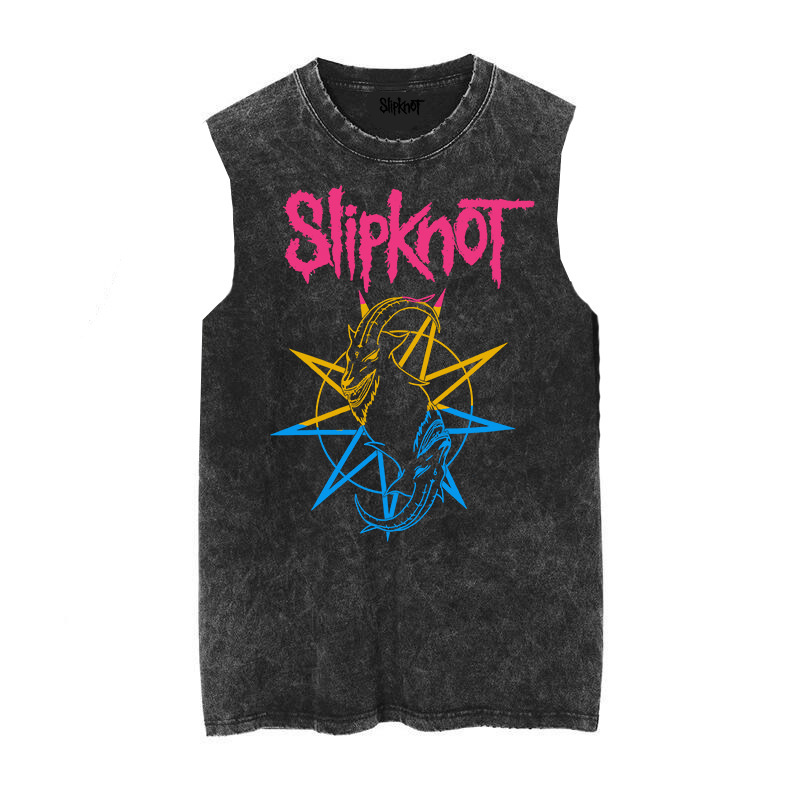 Slipknot Band Slipknot Metallic Punk Rock Old Washed Vintage Batik Sleeveless Tank T-Shirt Slipknot Band Slipknot Metallic Punk Rock Old Washed Vintage Batik Sleeveless Tank T-Shirt