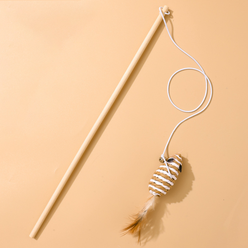 Juego de Varitas de Plumas para Gatos de Cuerda de Cáñamo Con Plumas y Cascabel para Gatos