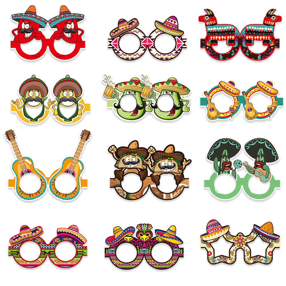 6 unids/set transfronterizo nuevo mexicano Mayo 5 gafas México carnaval fiesta decoración guitarra gafas de papel