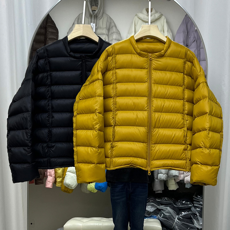 90 White Duck down Rib down Jacket Women's Short Lightweight 2025 New Round Neck Super Nice Puff Jacket for Small People