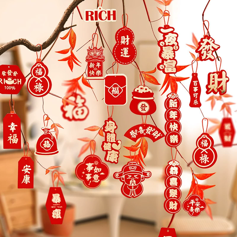 2024 новогодние украшения, подвески, Новогодний весенний фестиваль, Новогодний день, год дракона, маленькие подвески с благословением персонажей, макет сцены бонсай