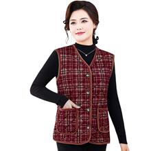 中老年女装新款无袖坎肩开衫V领马夹秋冬大口袋加绒加厚妈妈马甲