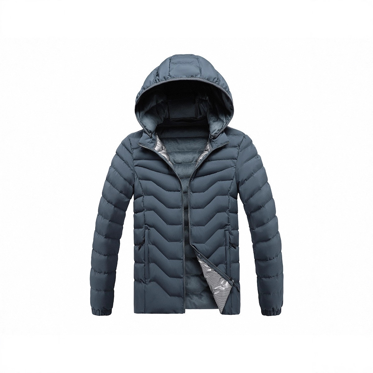 Gefütterte Herren-Fleecejacke mit Kapuze und abnehmbarer Graphenkappe aus Baumwolle_voghion.com