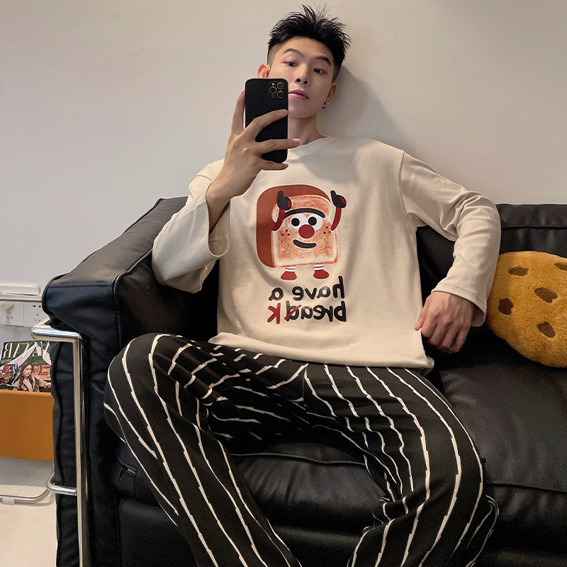 Chunke pijamas para hombre con cuello redondo, traje de primavera y otoño, servicio a domicilio informal, pijamas para hombre, traje de otoño para uso exterior
