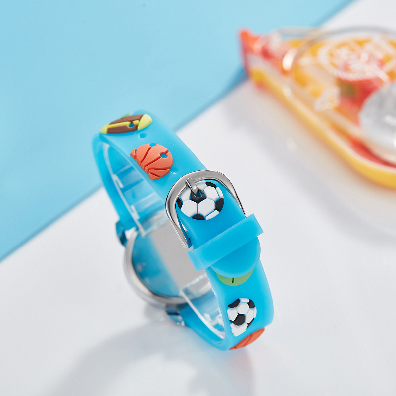 Cartoon Style, Cute Style Cartoon Style Cute Football Buckle Silica Gel Strap Quartz Watch