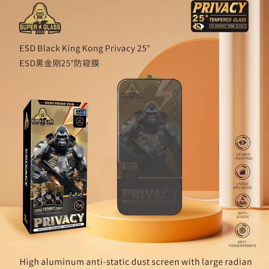 Black King Kong 25-degree Anti-peeping Tempered Film Is Suitable for Apple 11/12/13/14/15PROMAX Full Screen Film