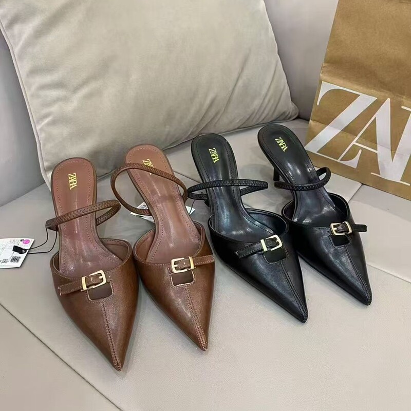 Za New Arrivals 2026 Summer Pointed-Toe High Heels with Back Strap, Open-Back, Stylish Versatile Closed-Toe Fashion Sandals for Women