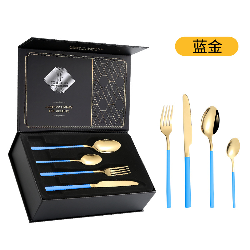 Amazon Venta caliente vajilla de acero inoxidable 24 piezas traje transfronterizo producto Caballero 4 piezas principales cuchillo de comida occidental, tenedor y cuchara traje