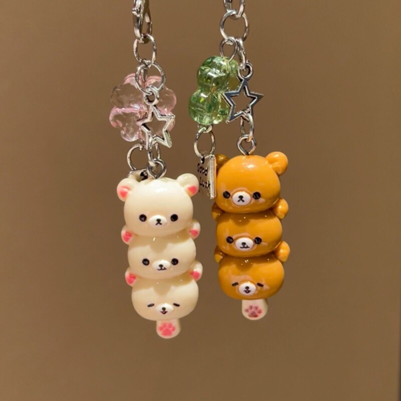 Cute candied hawthorn Rilakkuma phone strap keychain, soft and adorable cartoon bear couple, bear brother and sister, couple and best friend pendant gift Cute candied hawthorn Rilakkuma phone strap keychain, soft and adorable cartoon bear couple, bear brother and sister, couple and best friend pendant gift