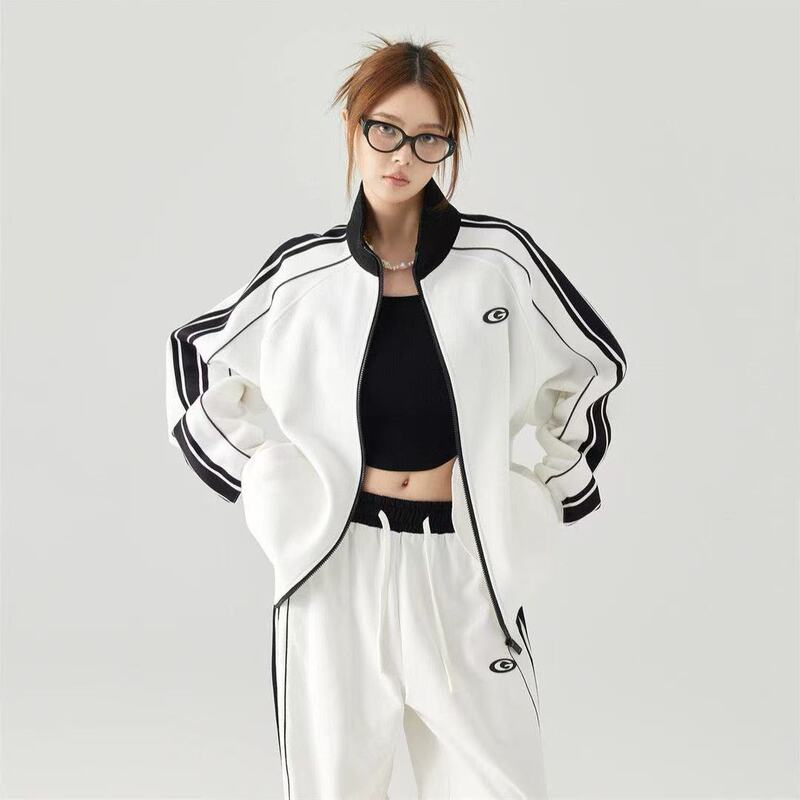 Autumn Casual Popular Sports American Retro Cardigan Jacket and Pants Set New Versatile Couple Two-Piece Set
